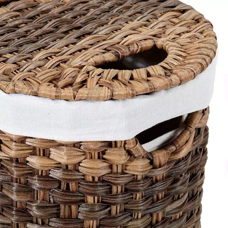 Panier à linge double ovale tissé à la main Seville Classics avec doublure marron naturel : panier à linge en osier avec couvercle, portable
