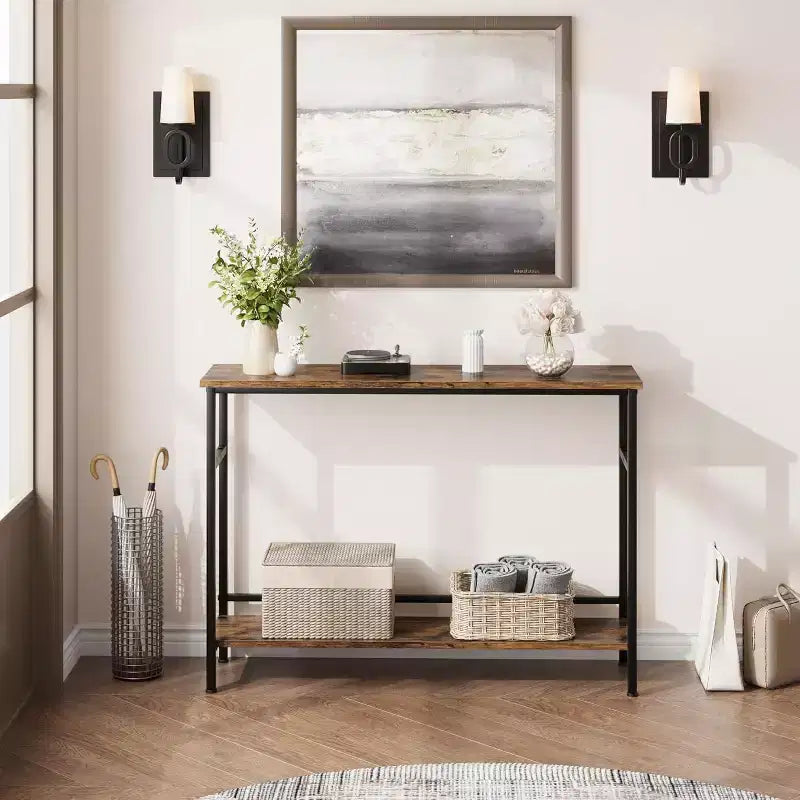 Table d'entrée GustoWave, Consoles avec rangement, Table de canapé rustique de 99,8 cm avec étagère réglable pour salon, couloir