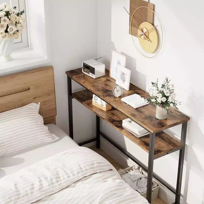 Table d'entrée GustoWave, Consoles avec rangement, Table de canapé rustique de 99,8 cm avec étagère réglable pour salon, couloir