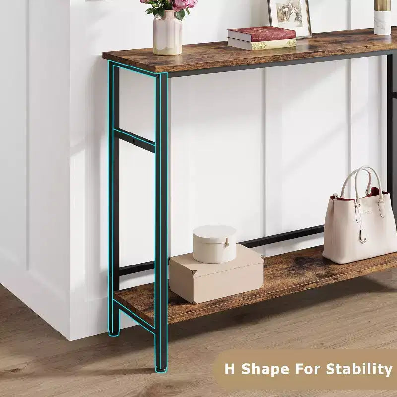 Table d'entrée GustoWave, Consoles avec rangement, Table de canapé rustique de 99,8 cm avec étagère réglable pour salon, couloir