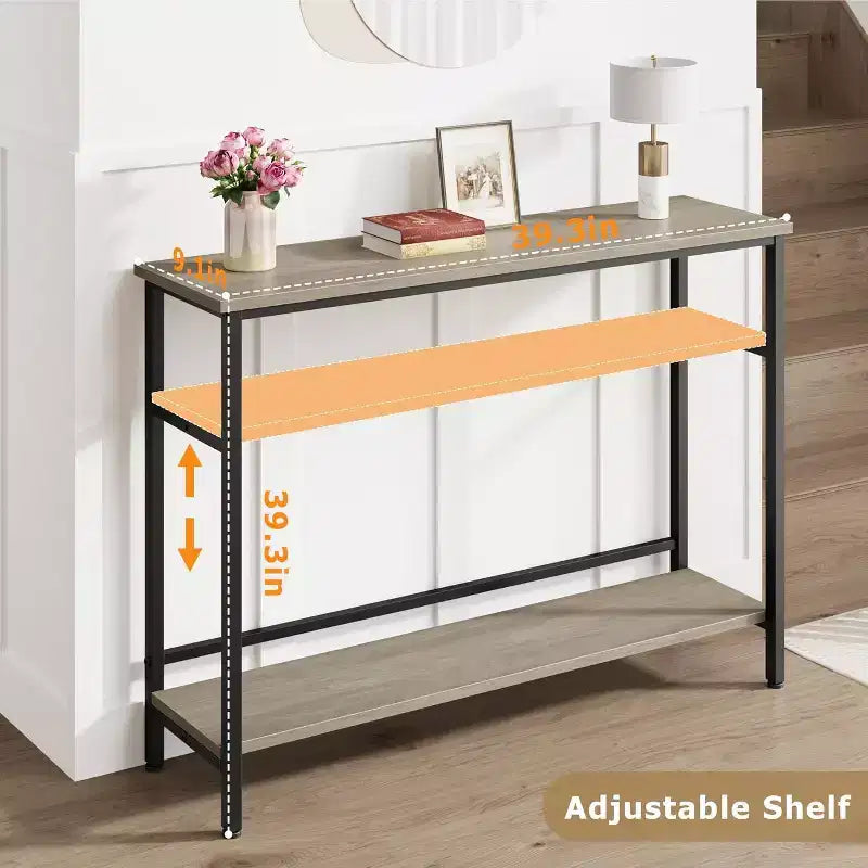 Table d'entrée GustoWave, Consoles avec rangement, Table de canapé rustique de 99,8 cm avec étagère réglable pour salon, couloir
