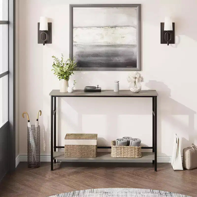 Table d'entrée GustoWave, Consoles avec rangement, Table de canapé rustique de 99,8 cm avec étagère réglable pour salon, couloir