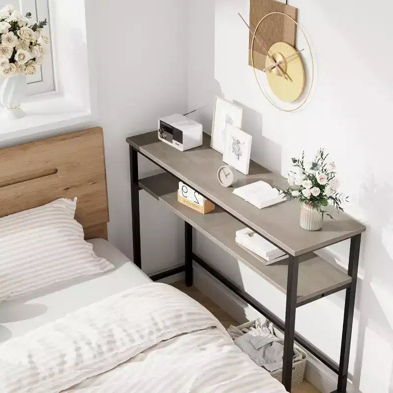 Table d'entrée GustoWave, Consoles avec rangement, Table de canapé rustique de 99,8 cm avec étagère réglable pour salon, couloir