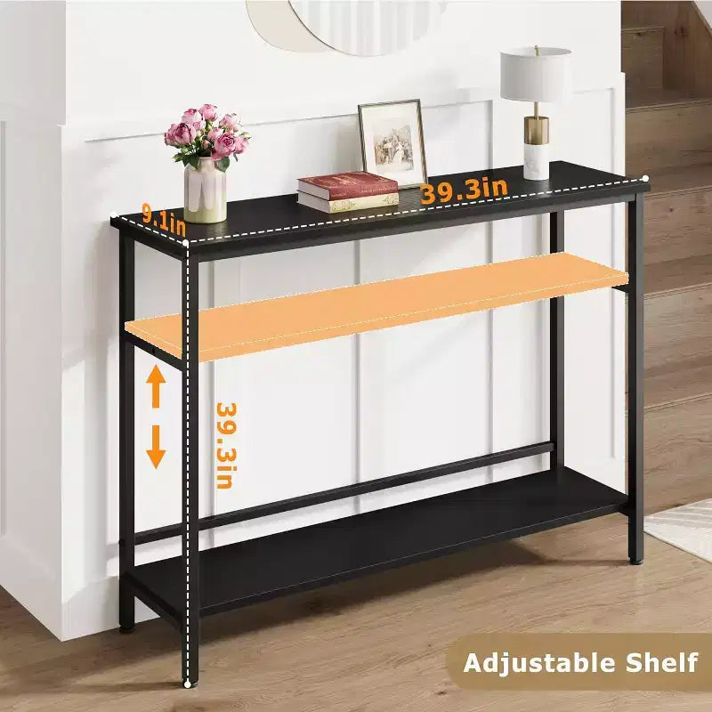 Table d'entrée GustoWave, Consoles avec rangement, Table de canapé rustique de 99,8 cm avec étagère réglable pour salon, couloir