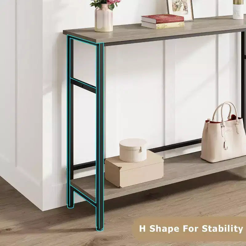 Table d'entrée GustoWave, Consoles avec rangement, Table de canapé rustique de 99,8 cm avec étagère réglable pour salon, couloir