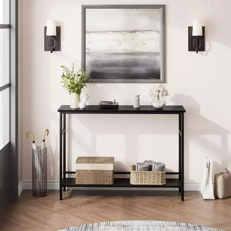 Table d'entrée GustoWave, Consoles avec rangement, Table de canapé rustique de 99,8 cm avec étagère réglable pour salon, couloir