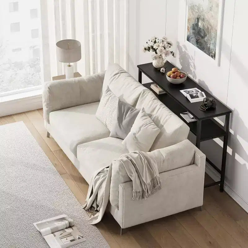 Table d'entrée GustoWave, Consoles avec rangement, Table de canapé rustique de 99,8 cm avec étagère réglable pour salon, couloir