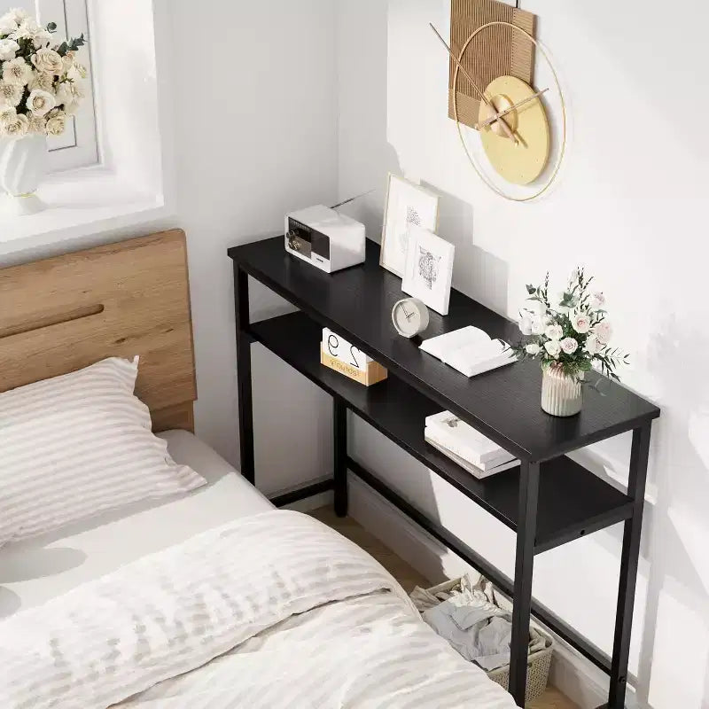 Table d'entrée GustoWave, Consoles avec rangement, Table de canapé rustique de 99,8 cm avec étagère réglable pour salon, couloir