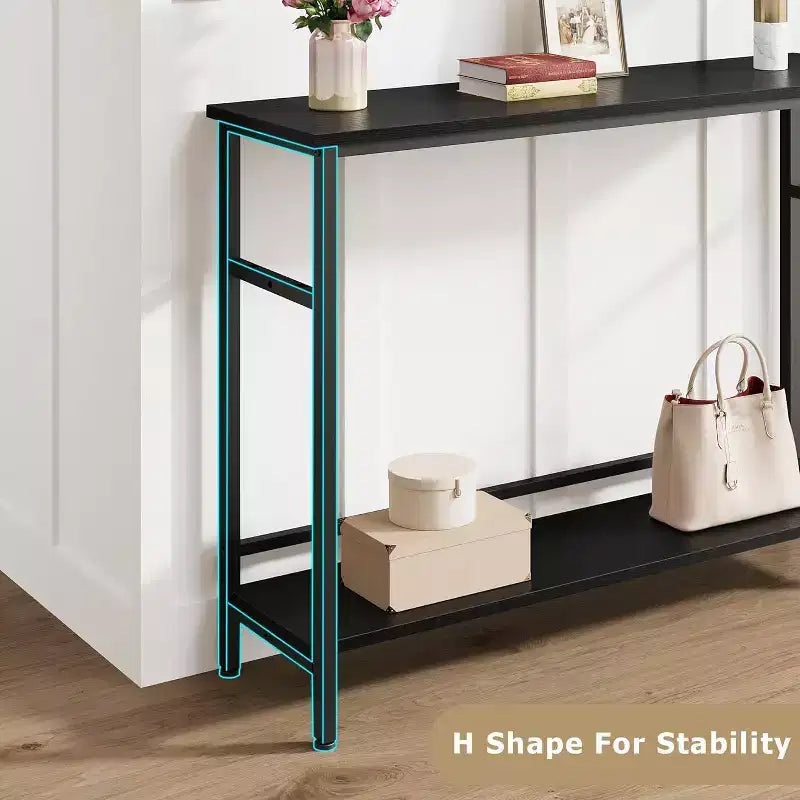 Table d'entrée GustoWave, Consoles avec rangement, Table de canapé rustique de 99,8 cm avec étagère réglable pour salon, couloir