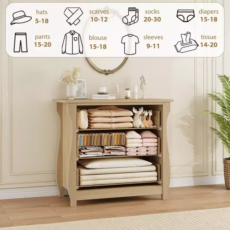 Commode Moderne en Bois à 3 Tiroirs pour Chambre, avec Poignées en Anneau en Métal Noir pour Salon, Entrée, Couloir