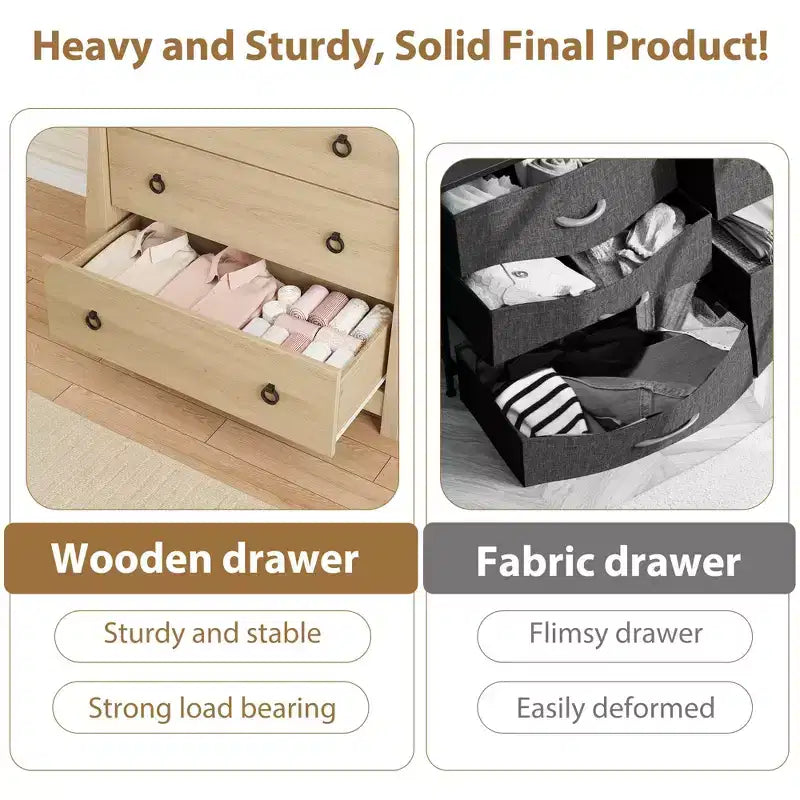 Commode Moderne en Bois à 3 Tiroirs pour Chambre, avec Poignées en Anneau en Métal Noir pour Salon, Entrée, Couloir