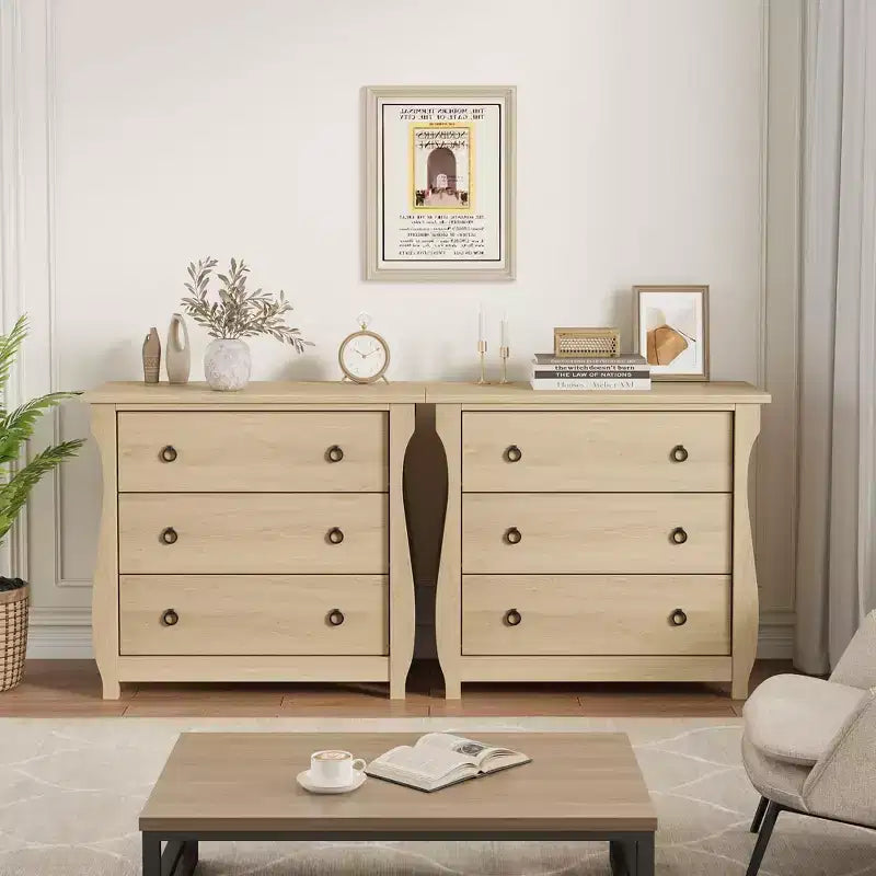 Commode Moderne en Bois à 3 Tiroirs pour Chambre, avec Poignées en Anneau en Métal Noir pour Salon, Entrée, Couloir