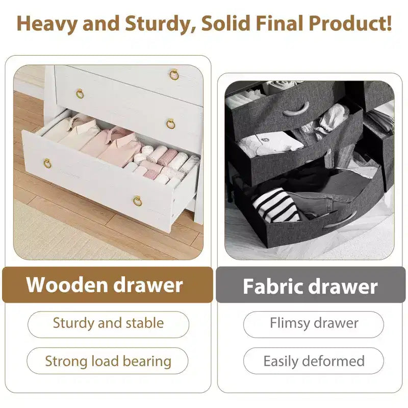 Commode Moderne en Bois à 3 Tiroirs pour Chambre, avec Poignées en Anneau en Métal Noir pour Salon, Entrée, Couloir