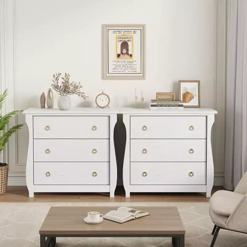 Commode Moderne en Bois à 3 Tiroirs pour Chambre, avec Poignées en Anneau en Métal Noir pour Salon, Entrée, Couloir