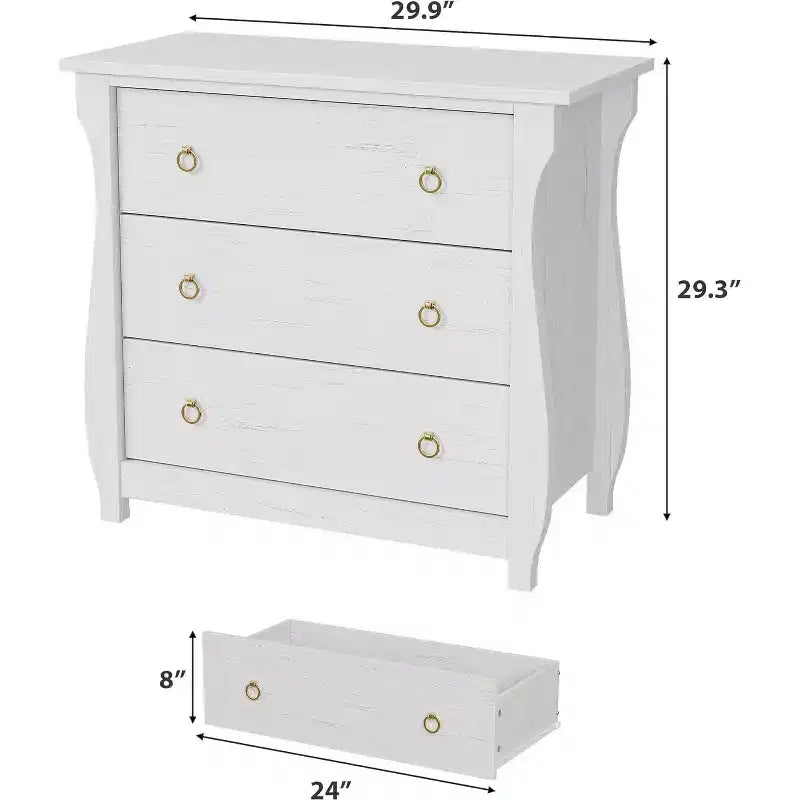 Commode Moderne en Bois à 3 Tiroirs pour Chambre, avec Poignées en Anneau en Métal Noir pour Salon, Entrée, Couloir
