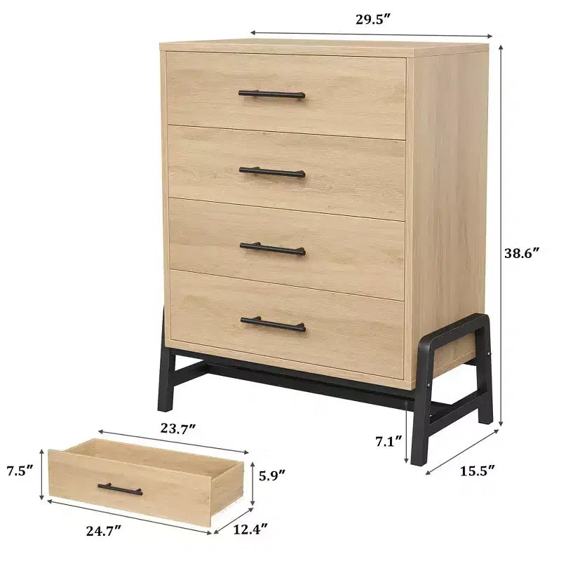 Commode en bois de 98 cm de haut avec rangement, autonome pour salon, chambre, entrée