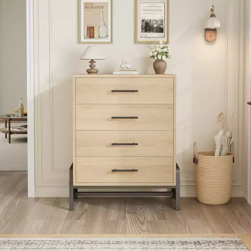 Commode en bois de 98 cm de haut avec rangement, autonome pour salon, chambre, entrée