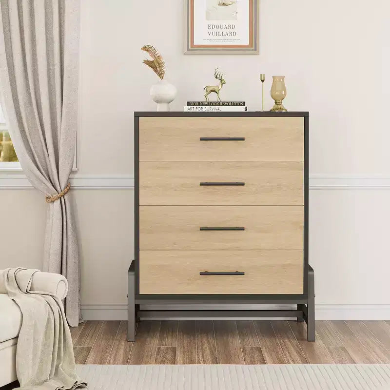 Commode en bois de 98 cm de haut avec rangement, autonome pour salon, chambre, entrée