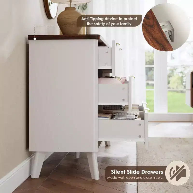 Commode cannelée pour chambre à coucher avec 6 tiroirs profonds, commode moderne de 120 cm de large, commode en bois, meuble TV, design à profil incurvé, pour salon