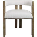 HomeRoots Ivory and Brown Upholstered Boucle Open Back Dining Arm Chair