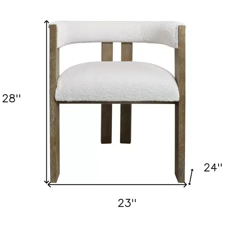 Chaise de salle à manger avec accoudoirs, dossier ouvert, en tissu bouclé, coloris ivoire et marron, de HomeRoots
