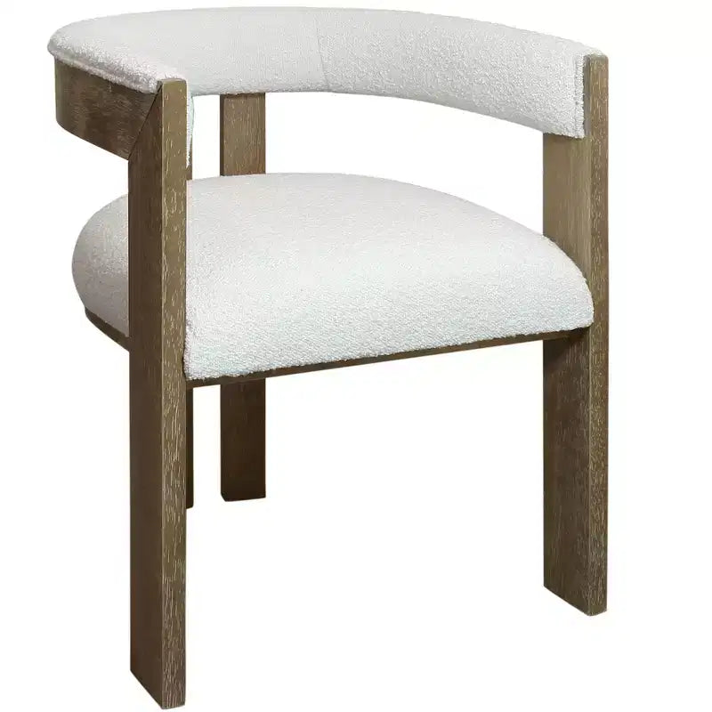 Chaise de salle à manger avec accoudoirs, dossier ouvert, en tissu bouclé, coloris ivoire et marron, de HomeRoots
