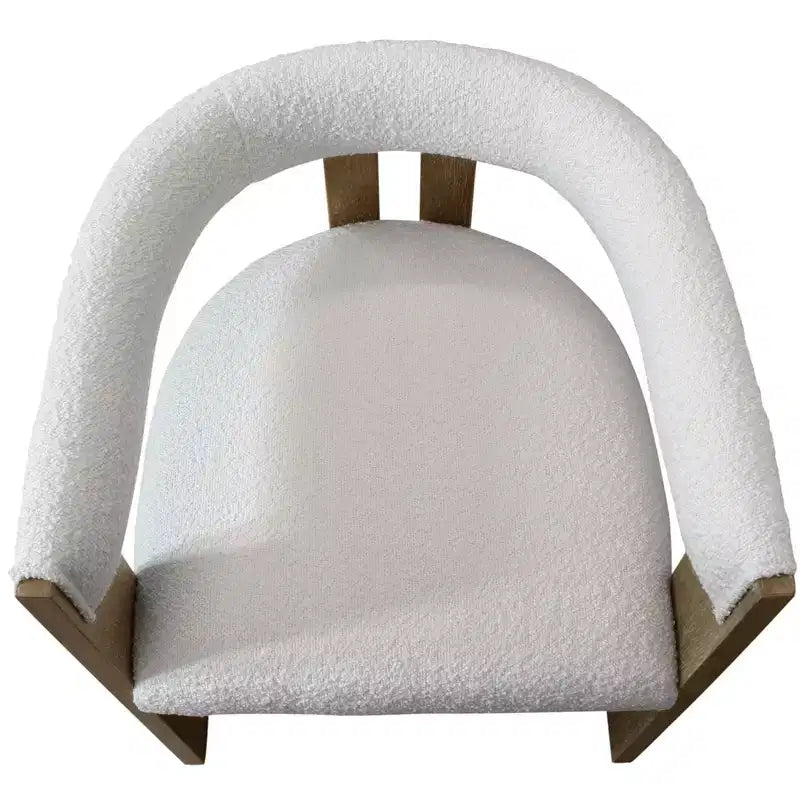 Chaise de salle à manger avec accoudoirs, dossier ouvert, en tissu bouclé, coloris ivoire et marron, de HomeRoots