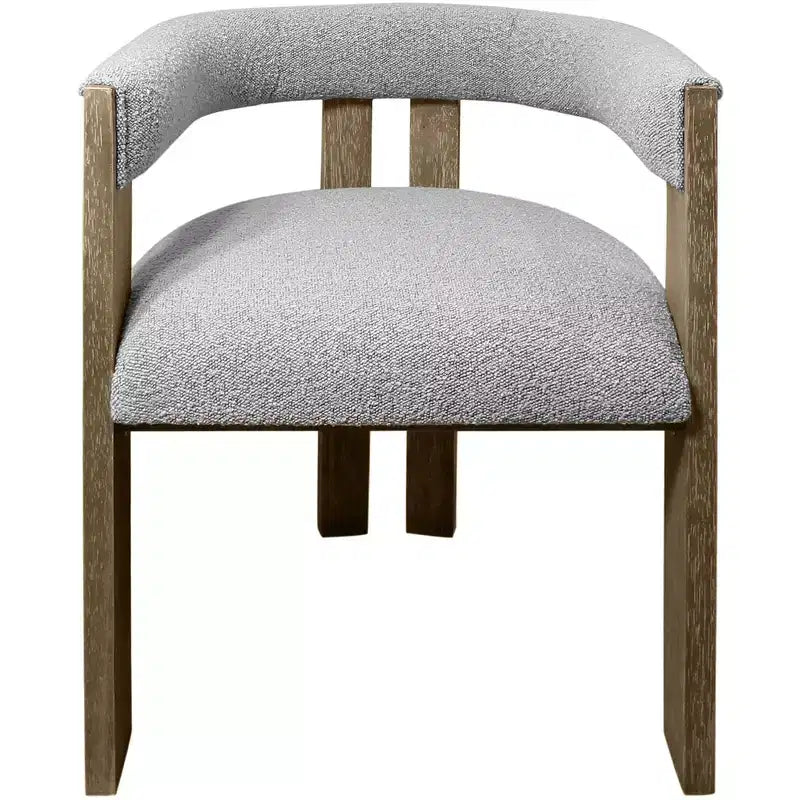 HomeRoots Gray and Brown Upholstered Boucle Open Back Dining Arm Chair
