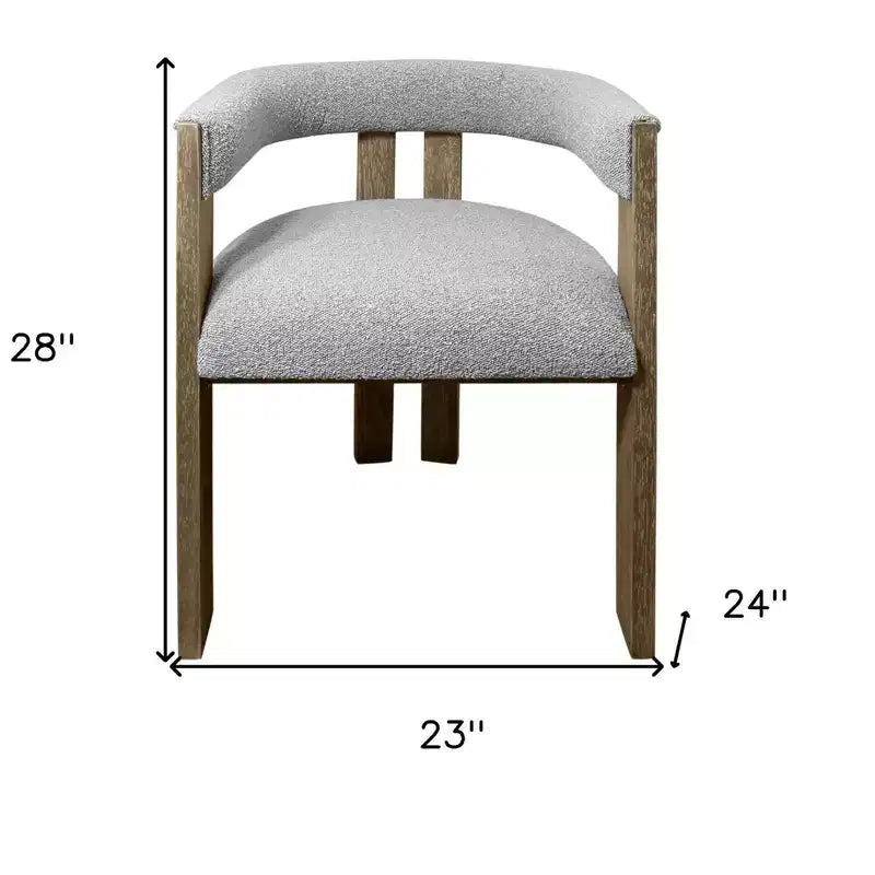 Chaise de salle à manger avec accoudoirs HomeRoots en tissu bouclé gris et marron, dossier ouvert