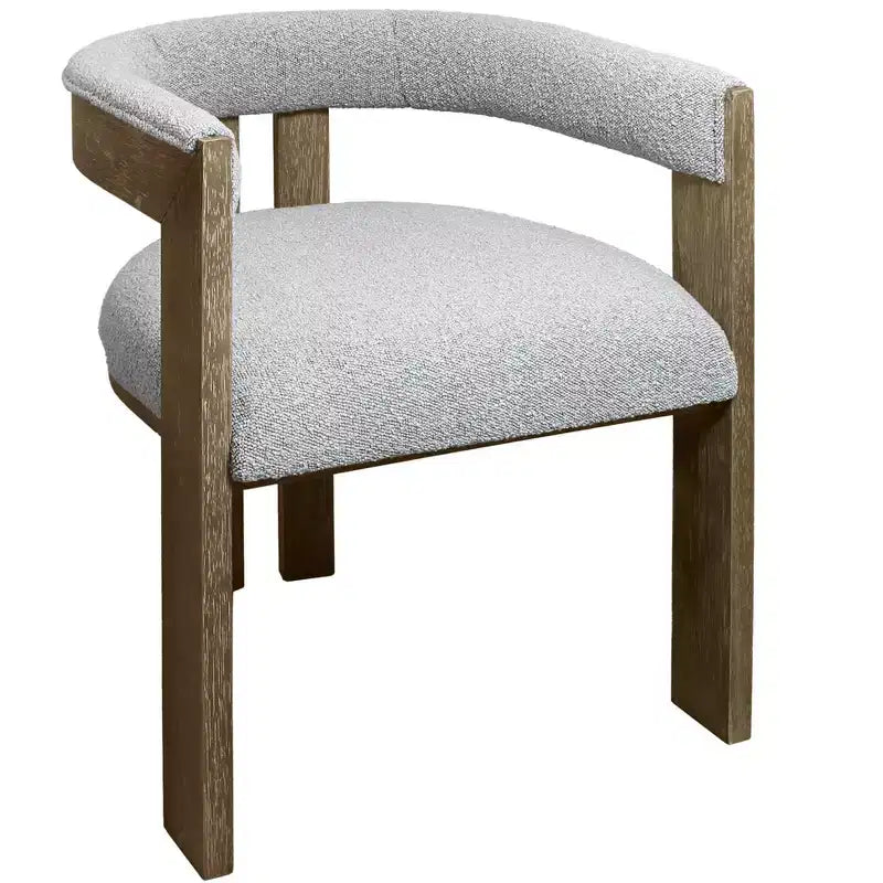 Chaise de salle à manger avec accoudoirs HomeRoots en tissu bouclé gris et marron, dossier ouvert