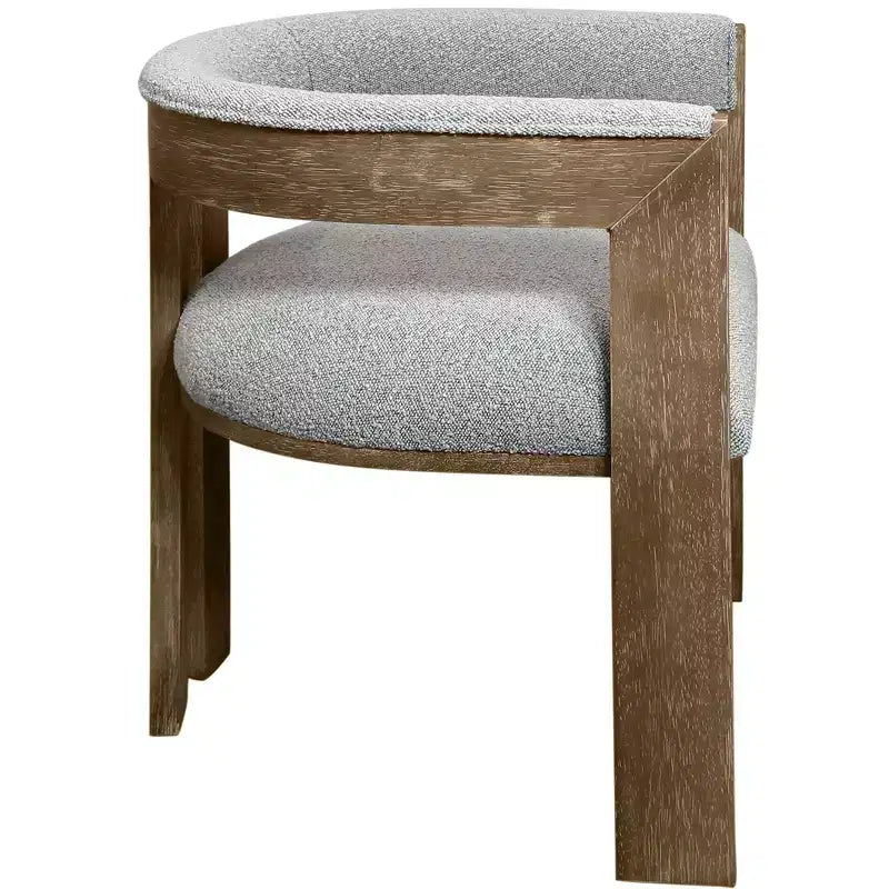 Chaise de salle à manger avec accoudoirs HomeRoots en tissu bouclé gris et marron, dossier ouvert