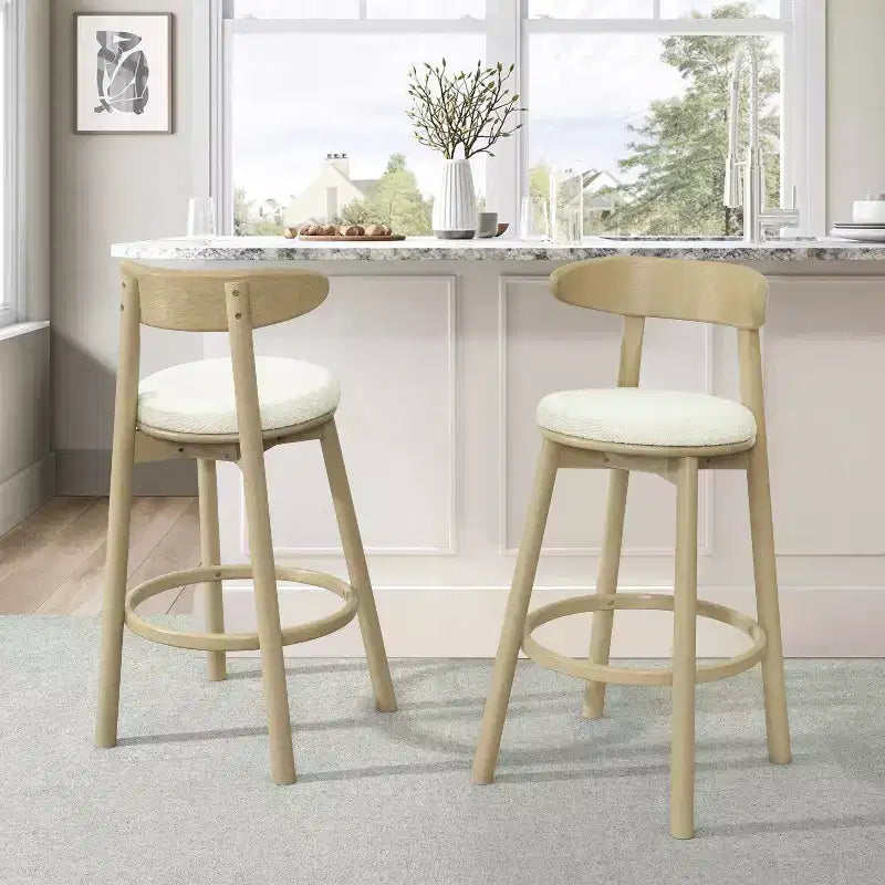 Christopher Knight Home Alonso Round Rubberwood upholstered Barstools (Set of 2)