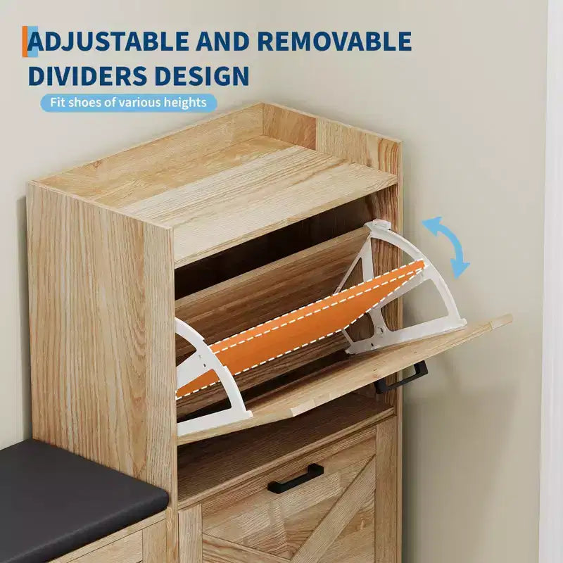 GustoWave Armoire à Chaussures de Ferme avec Banc à Chaussures avec 4 Tiroirs Rabattables et Coussin Rembourré, Banc d'Entrée avec Rangement