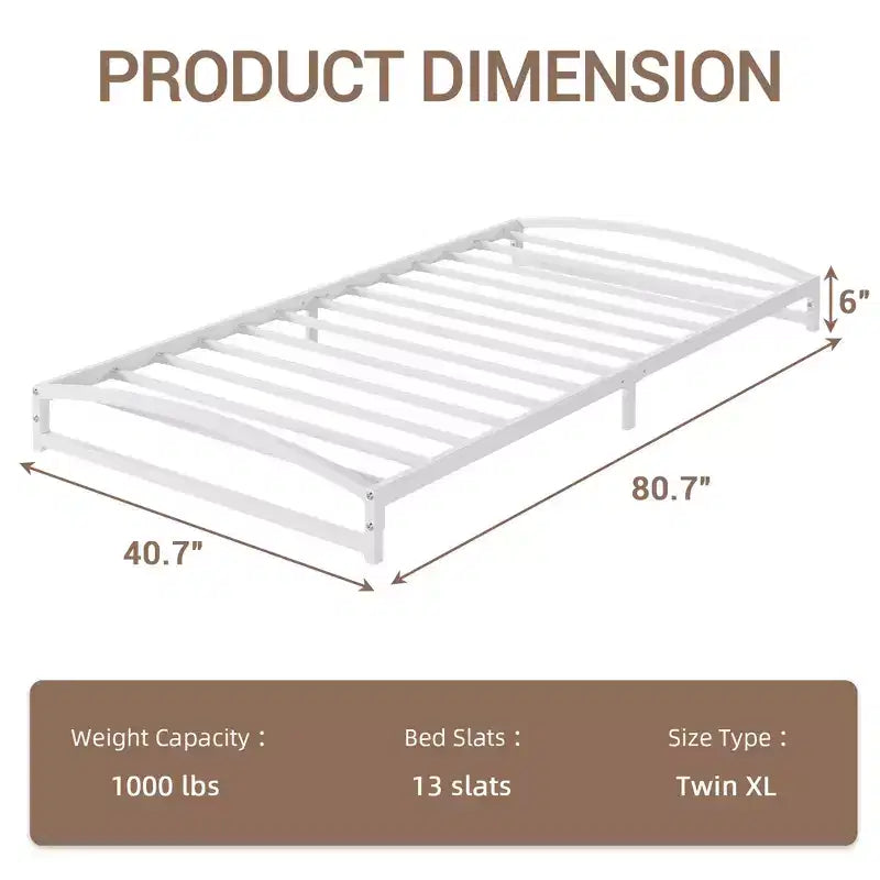 Cadres de lit bas, cadres de lit simples à plateforme métallique, cadres de lit bas robustes, matelas sans ressorts, sommiers tapissiers à lattes d'acier pour le soutien.