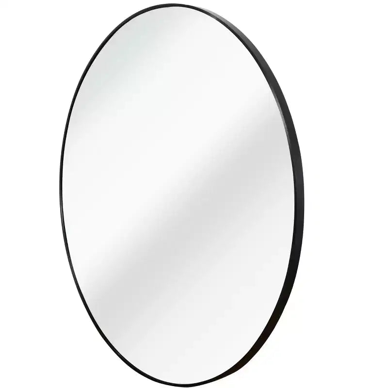 Miroir mural rond encadré en alliage d'aluminium noir de 20 pouces pour salle de bain, chambre à coucher, entrée et salon