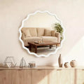PexFix 30 Wavy Round Solid Wood Frame Decorative Mirror Modern Farmhouse Wall Mirror For Bedroom Bathroom Living Room Entryway White
