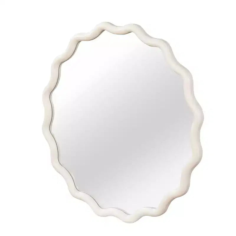 PexFix 30 Miroir décoratif mural en bois massif ondulé rond, style ferme moderne, pour chambre à coucher, salle de bain, salon, entrée, blanc