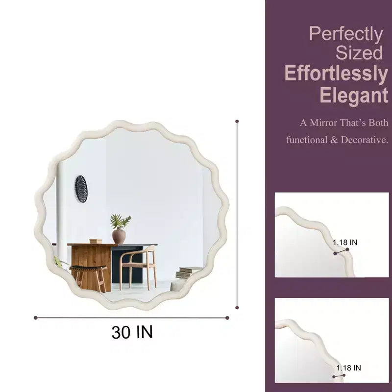 PexFix 30 Miroir décoratif mural en bois massif ondulé rond, style ferme moderne, pour chambre à coucher, salle de bain, salon, entrée, blanc