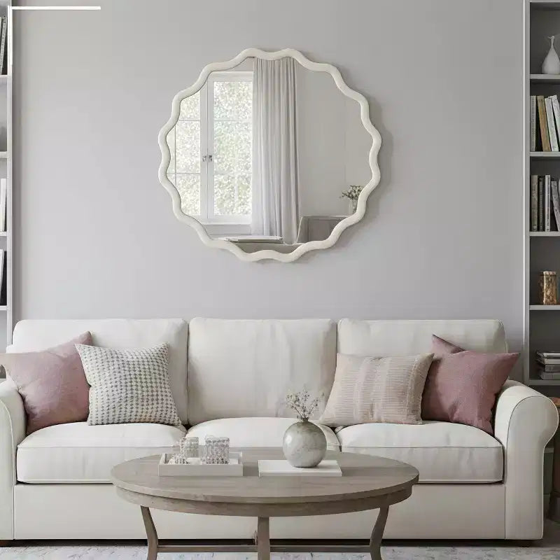 PexFix 30 Miroir décoratif mural en bois massif ondulé rond, style ferme moderne, pour chambre à coucher, salle de bain, salon, entrée, blanc