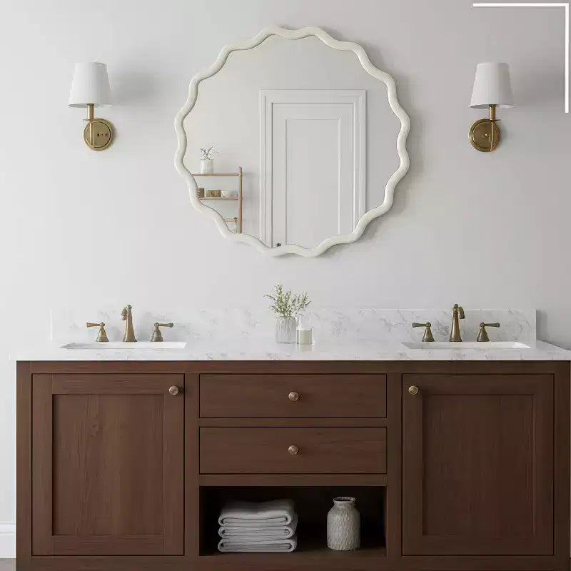 PexFix 30 Miroir décoratif mural en bois massif ondulé rond, style ferme moderne, pour chambre à coucher, salle de bain, salon, entrée, blanc