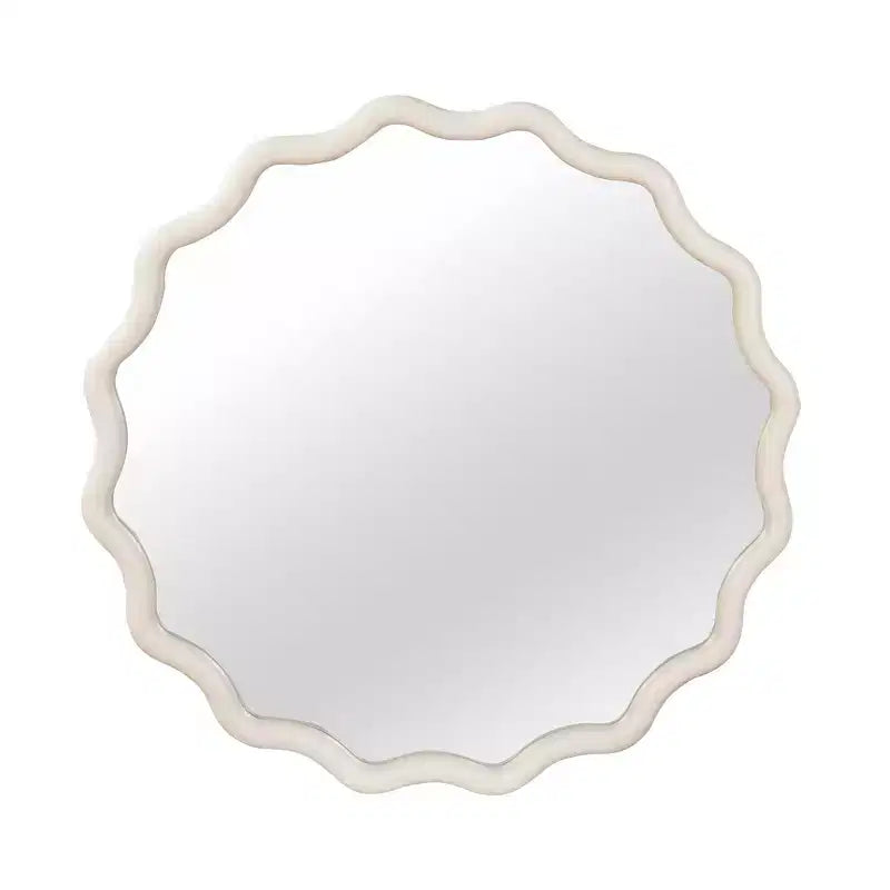 PexFix 30 Miroir décoratif mural en bois massif ondulé rond, style ferme moderne, pour chambre à coucher, salle de bain, salon, entrée, blanc