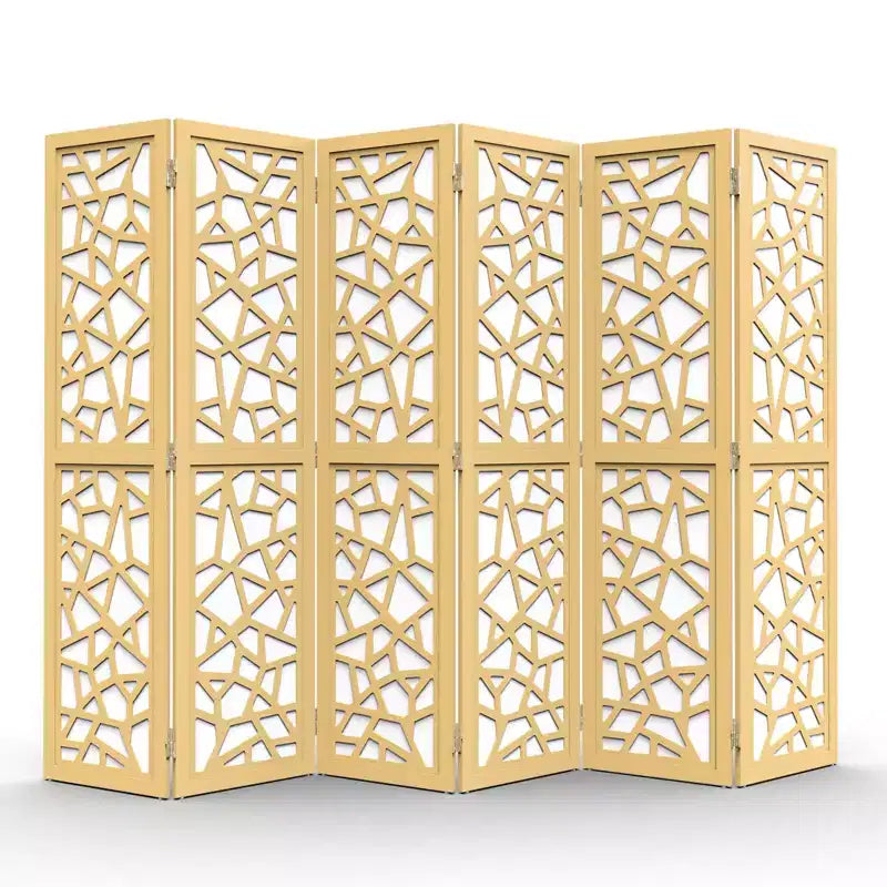 VINGLI 6 Panel Room Divider, Non-Woven Fabric Privacy Screen, Indoor Partition Wall Dividers, Freestanding Space Separator with Unique Pattern (Gold)