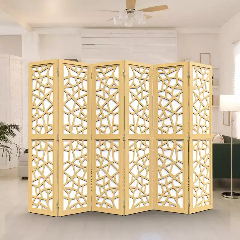 VINGLI Paravent 6 Panneaux, Séparateur de Pièce en Tissu Non Tissé, Cloison Intérieure, Séparateur d'Espace Autoportant avec Motif Unique (Or)