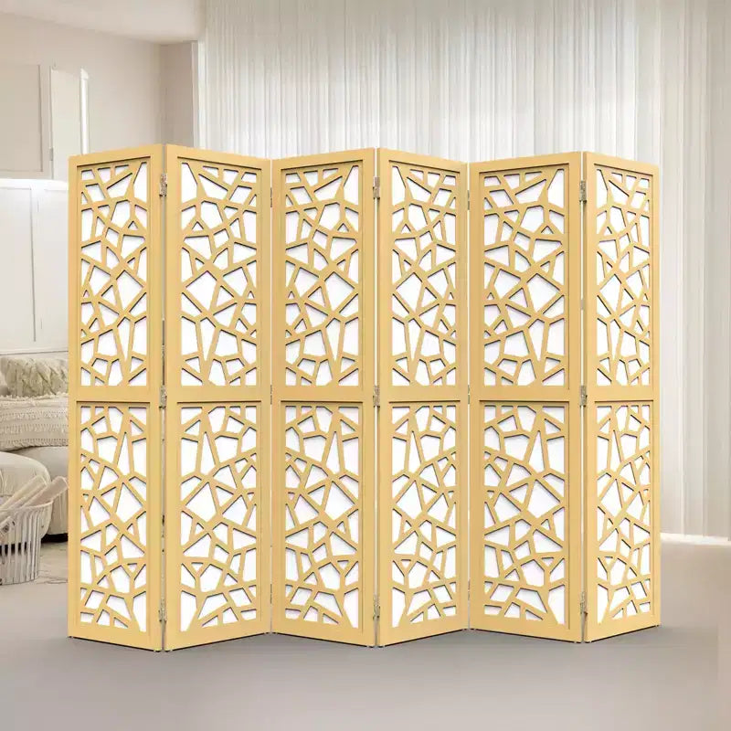 VINGLI Paravent 6 Panneaux, Séparateur de Pièce en Tissu Non Tissé, Cloison Intérieure, Séparateur d'Espace Autoportant avec Motif Unique (Or)