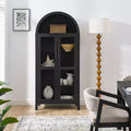 JVNOXK-A high arched storage cabinet with a lamp, a modern retro-style wooden storage cabinet with adjustable glass partitions, -Black