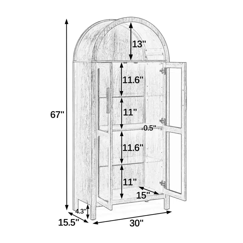 JVNOXK-A armoire de rangement haute avec lampe, une armoire de rangement en bois de style rétro moderne avec étagères en verre réglables, -Noir