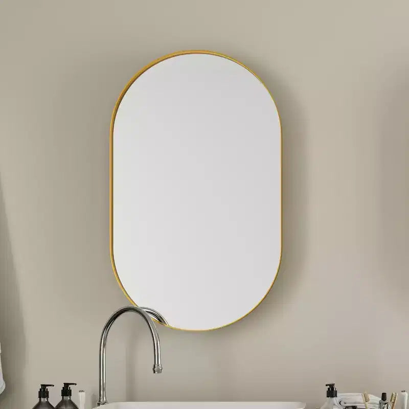 Armoire encastrée ovale 20x34 pouces, armoire murale de salle de bain à cadre métallique avec miroir et étagères réglables, miroir mural avec rangement pour salle de bain