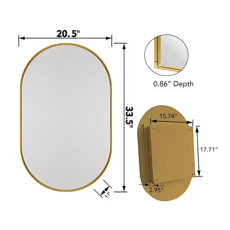 Armoire encastrée ovale 20x34 pouces, armoire murale de salle de bain à cadre métallique avec miroir et étagères réglables, miroir mural avec rangement pour salle de bain