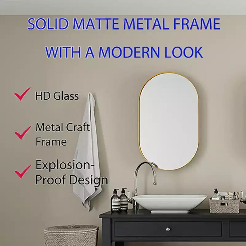 Armoire encastrée ovale 20x34 pouces, armoire murale de salle de bain à cadre métallique avec miroir et étagères réglables, miroir mural avec rangement pour salle de bain