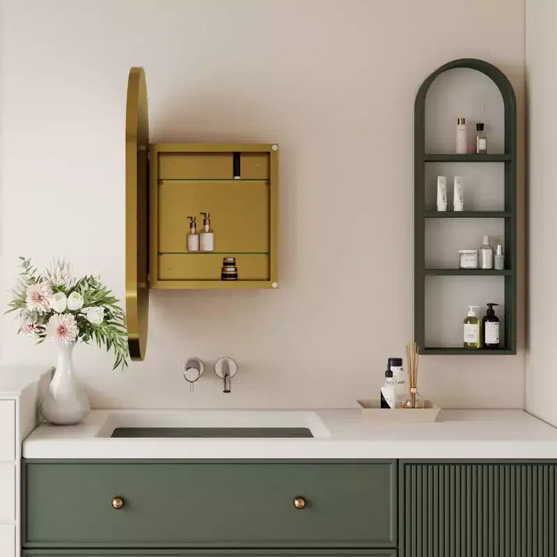 Armoire encastrée ovale 20x34 pouces, armoire murale de salle de bain à cadre métallique avec miroir et étagères réglables, miroir mural avec rangement pour salle de bain
